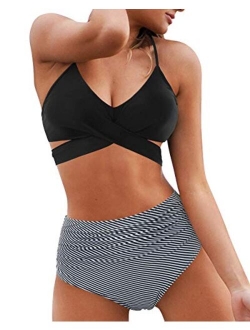 Women's High Waisted Bandage Bikini Set Wrap Two Piece Push Up Swimsuits