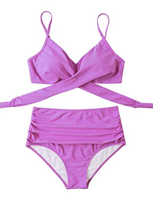 OMKAGI Women's High Waisted Bandage Bikini Set Wrap Two Piece Push Up Swimsuits