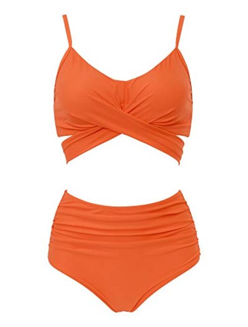 OMKAGI Women's High Waisted Bandage Bikini Set Wrap Two Piece Push Up Swimsuits