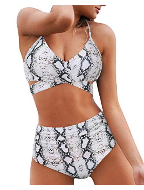 OMKAGI Women's High Waisted Bandage Bikini Set Wrap Two Piece Push Up Swimsuits