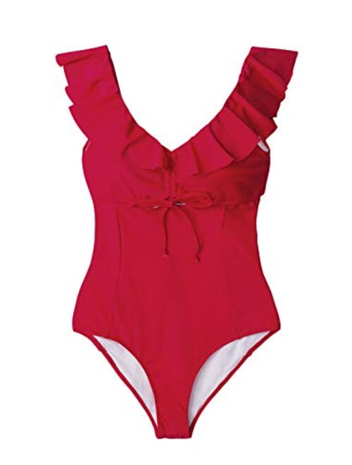 CUPSHE Women's Ruby Red Ruffled Back Tie One Piece Swimsuit