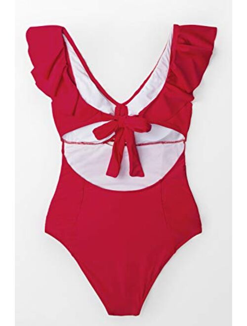 CUPSHE Women's Ruby Red Ruffled Back Tie One Piece Swimsuit