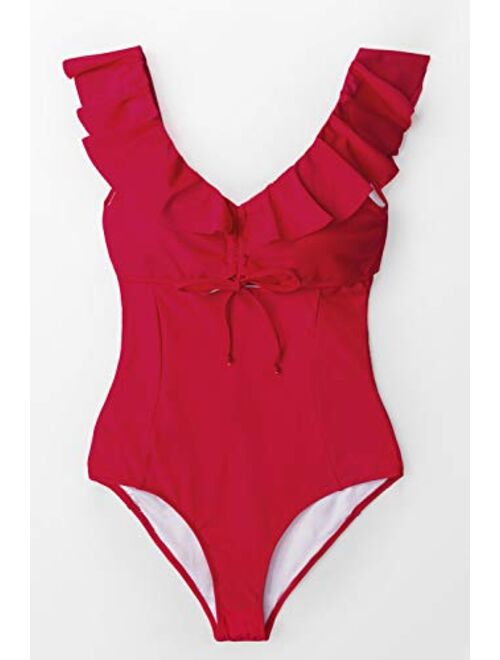 CUPSHE Women's Ruby Red Ruffled Back Tie One Piece Swimsuit