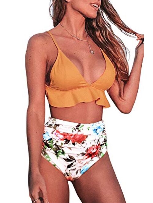 CUPSHE Women's Rambling Rose High-Waisted Push Up Bikini Set