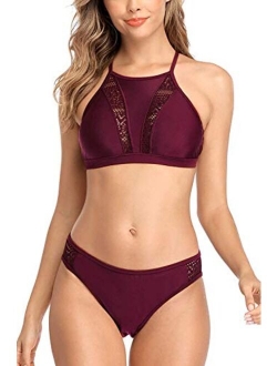 CharmLeaks Women's Halter Bikini Swimwear High Neck Two Piece Bikini Swimsuits