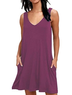 MISFAY Women's Summer Casual T Shirt Dresses Beach Cover up Plain Tank Dress with Pockets