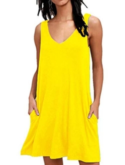 MISFAY Women's Summer Casual T Shirt Dresses Beach Cover up Plain Tank Dress with Pockets