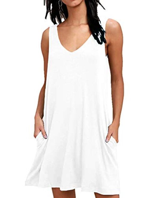 MISFAY Women's Summer Casual T Shirt Dresses Beach Cover up Plain Tank Dress with Pockets