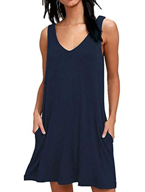 MISFAY Women's Summer Casual T Shirt Dresses Beach Cover up Plain Tank Dress with Pockets