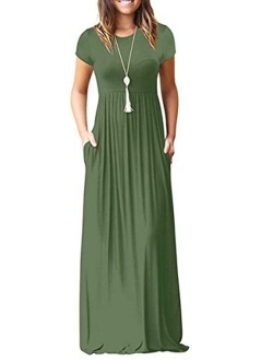 MISFAY Women Short Sleeve Loose Plain Maxi Dresses Casual Long Dresses Pockets