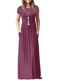 MISFAY Women Short Sleeve Loose Plain Maxi Dresses Casual Long Dresses Pockets