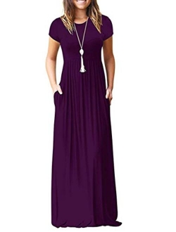 MISFAY Women Short Sleeve Loose Plain Maxi Dresses Casual Long Dresses Pockets