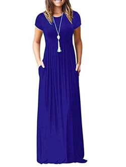 MISFAY Women Short Sleeve Loose Plain Maxi Dresses Casual Long Dresses Pockets