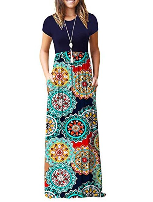 MISFAY Women Short Sleeve Loose Plain Maxi Dresses Casual Long Dresses Pockets