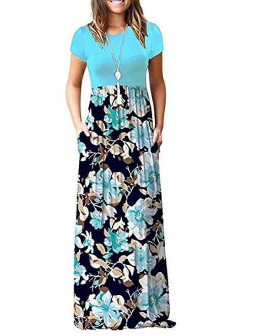 MISFAY Women Short Sleeve Loose Plain Maxi Dresses Casual Long Dresses Pockets