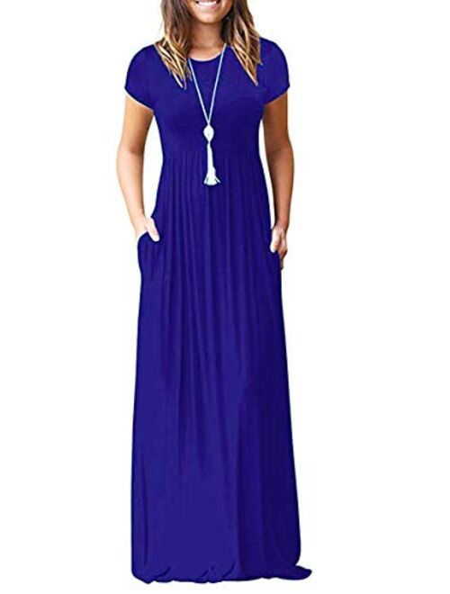 MISFAY Women Short Sleeve Loose Plain Maxi Dresses Casual Long Dresses Pockets