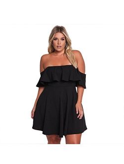 ROSIANNA Women's Off Shoulder Strapless Ruffle Mini Plus Size Swing Dresses