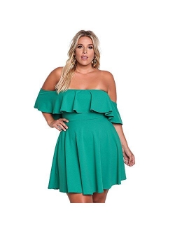 ROSIANNA Women's Off Shoulder Strapless Ruffle Mini Plus Size Swing Dresses