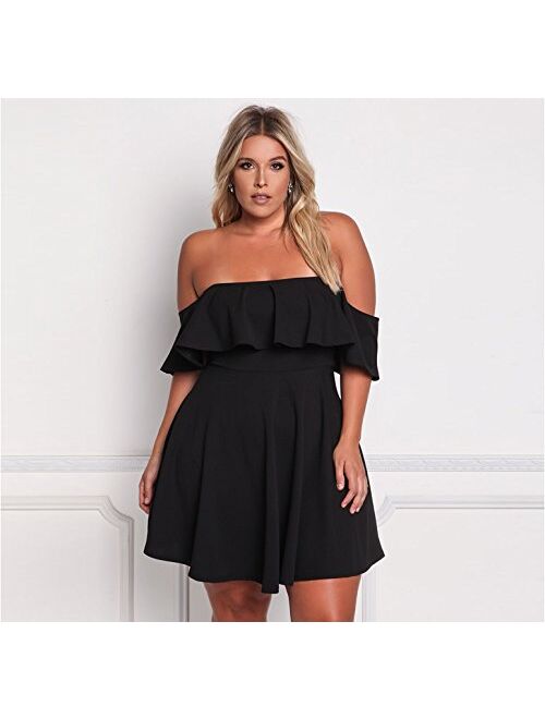 ROSIANNA Women's Off Shoulder Strapless Ruffle Mini Plus Size Swing Dresses