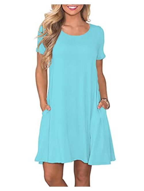 WNEEDU Women's Summer Casual T Shirt Dresses Short Sleeve Swing Dress with Pockets