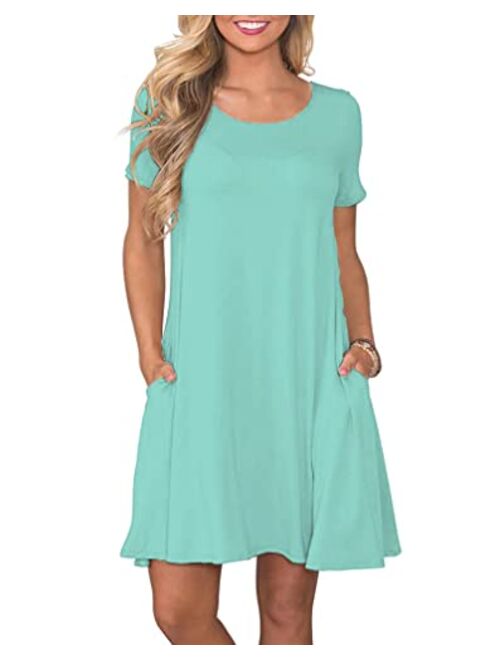 WNEEDU Women's Summer Casual T Shirt Dresses Short Sleeve Swing Dress with Pockets