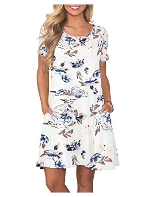 WNEEDU Women's Summer Casual T Shirt Dresses Short Sleeve Swing Dress with Pockets