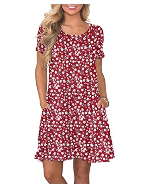 WNEEDU Women's Summer Casual T Shirt Dresses Short Sleeve Swing Dress with Pockets