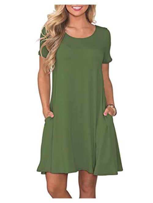 WNEEDU Women's Summer Casual T Shirt Dresses Short Sleeve Swing Dress with Pockets