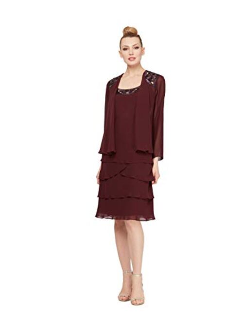 S.L. Fashions Women's Embellished Tiered Sequin Jacket Dress (Petite and Regular)