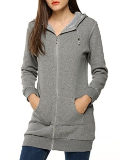 Zeagoo Women Casual Zip Up Fleece Hoodies Tunic Sweatshirt Long Hoodie Jacket