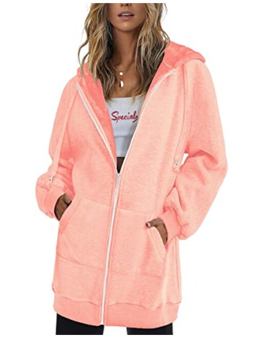 Zeagoo Women Casual Zip Up Fleece Hoodies Tunic Sweatshirt Long Hoodie Jacket