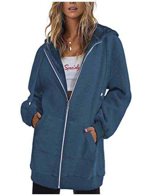 Zeagoo Women Casual Zip Up Fleece Hoodies Tunic Sweatshirt Long Hoodie Jacket