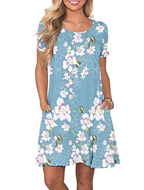 FZ FANTASTIC ZONE Women's Casual Summer T Shirt Dresses Short Sleeve Swing Dress with Pockets