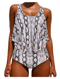 Women's Ruffle Bikini Swimsuit High Waisted Bottom Plus Size Swimwear Tankini