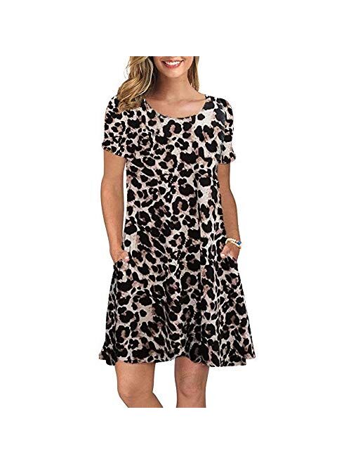 Sherosa Womens Summer Floral Print Sleeveless Sundress/Short Sleeve Pockets Casual Loose Swing T-Shirt Dress