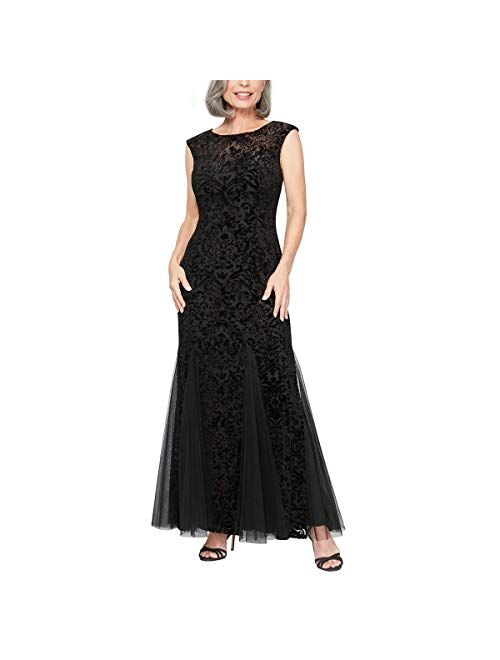 Alex Evenings Long Embroidered Fit-and-Flare Dress with Godet Detail Skirt and Shawl