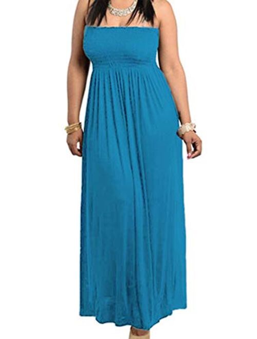 811 - Smocked Chest Strapless Tube Long Maxi Beach Cover-up Dress