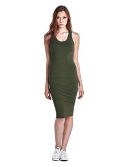 LaClef Women's Sleeveless Basic Racer Back Tank Midi Cotton Casual Dress