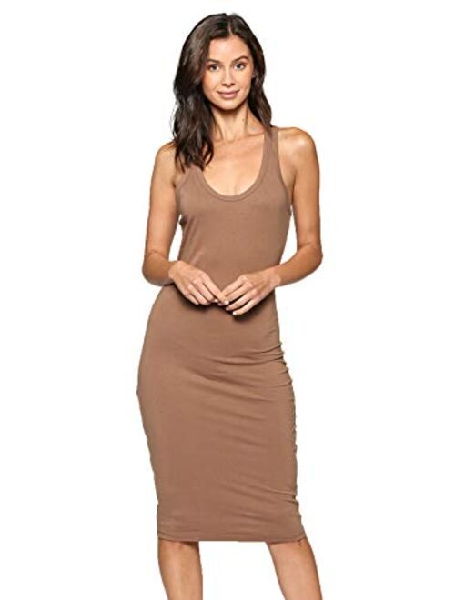 LaClef Women's Sleeveless Basic Racer Back Tank Midi Cotton Casual Dress