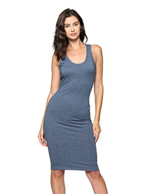 LaClef Women's Sleeveless Basic Racer Back Tank Midi Cotton Casual Dress