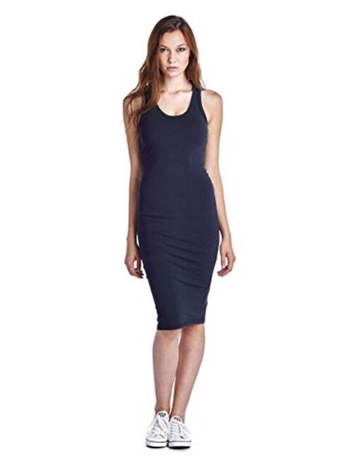 LaClef Women's Sleeveless Basic Racer Back Tank Midi Cotton Casual Dress