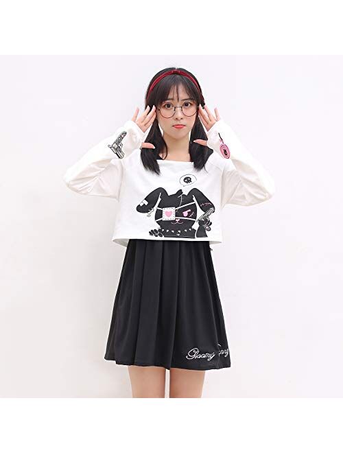 Cute Dress for Teens Girl Two Piece Set Bunny Prints Casual Cotton Dresses for Spring Autumn