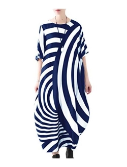 YESNO JCT Women Long Loose Maxi Dress Striped Sheer Dress Bat-Wing Sleeve