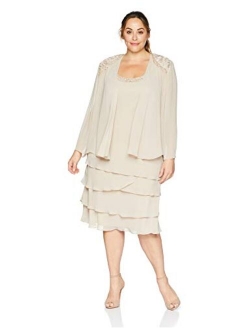 S.L. Fashions Women's Plus Size Embellished Tiered Jacket Dress