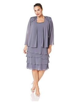 S.L. Fashions Women's Plus Size Embellished Tiered Jacket Dress