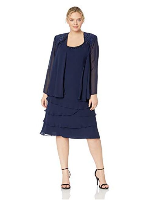 S.L. Fashions Women's Plus Size Embellished Tiered Jacket Dress