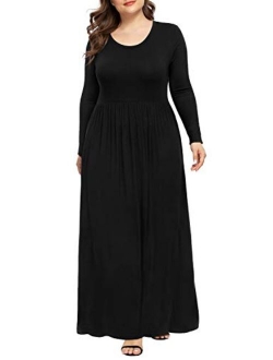 LONGYUAN Women Short Sleeve Casual L-6XL Plus Size Maxi Dress with Pockets