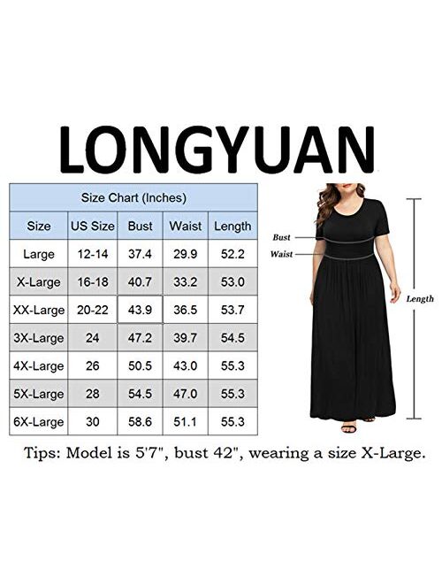 LONGYUAN Women Short Sleeve Casual L-6XL Plus Size Maxi Dress with Pockets