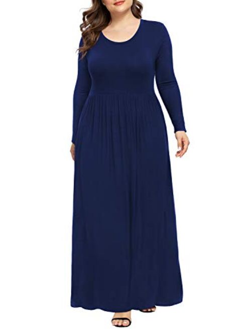 LONGYUAN Women Short Sleeve Casual L-6XL Plus Size Maxi Dress with Pockets