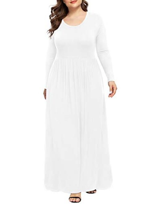 LONGYUAN Women Short Sleeve Casual L-6XL Plus Size Maxi Dress with Pockets